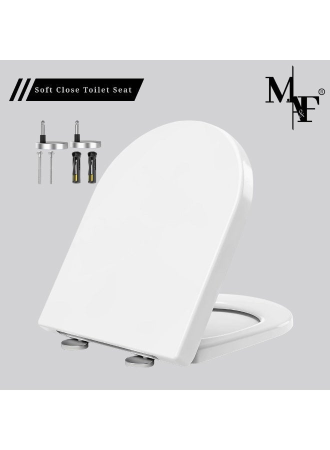 م.ا & ف'س مقعد مرحاض بإغلاق ناعم، مقاعد مرحاض بفك سريع، تثبيت علوي بسيط، مقاعد مرحاض متينة مضادة للبكتيريا بمفصلات فولاذية مقاومة للصدأ قابلة للتعديل، غطاء مرحاض أبيض على شكل حرف D/U - Image 1